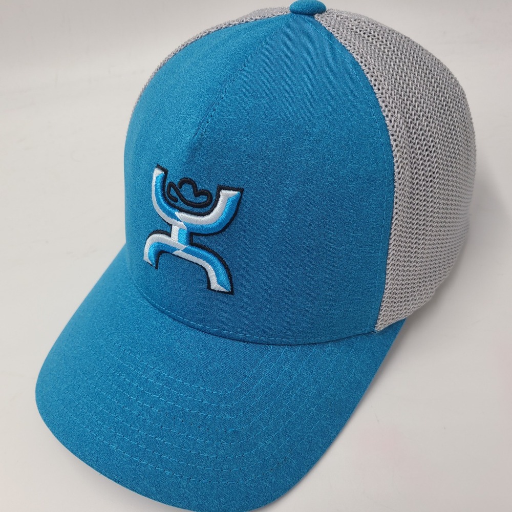 Hooey Hat Fitted L-XL Trucker Mesh Blue Gray Western Logo Casual Outdoors Men
